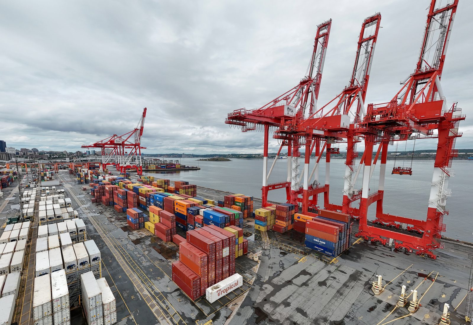 Container terminal with ship-to-shore cranes